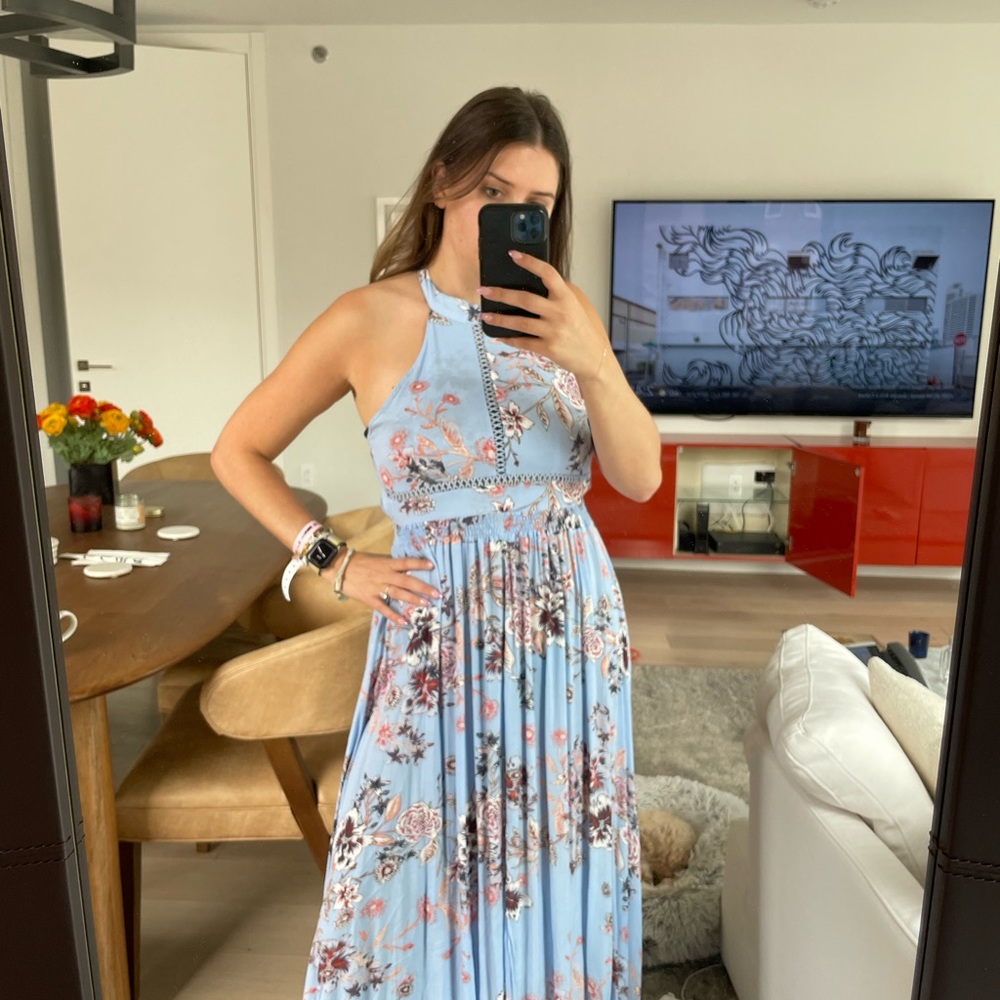 Haute Rogue light blue halter dress